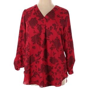 💟 2/$20 APT. 9 Bright Red Floral V-Neck Blouse Size XL